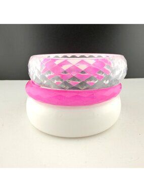 Set Of 3 Chunky Acrylic Bangles Clear White Pink Faceted Smooth